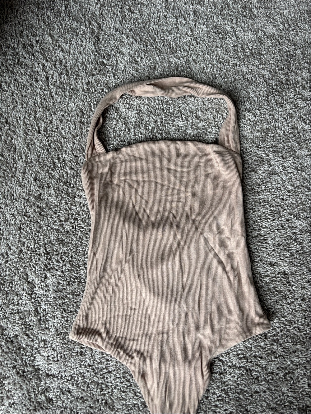 superdown Ribbed One-Shoulder Bodysuit in Taupe